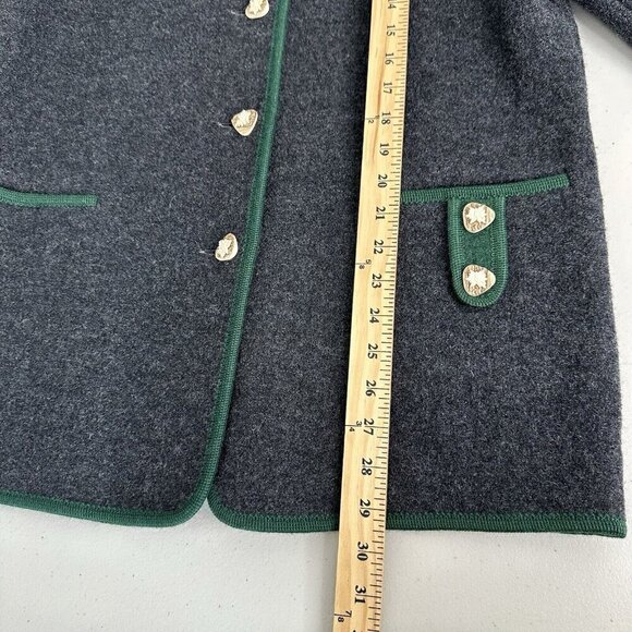 Elegance Seiler Cardigan Boiled Wool Button Front Sz 38 Gray Green trim Pockets - Picture 4 of 13